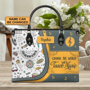 Christianartbag Teacher Bags, Custom Leather Handbags for Teachers, Gift For Teacher, Design Handbag, Change The World Teach Music Handbag, CAB04281223.
