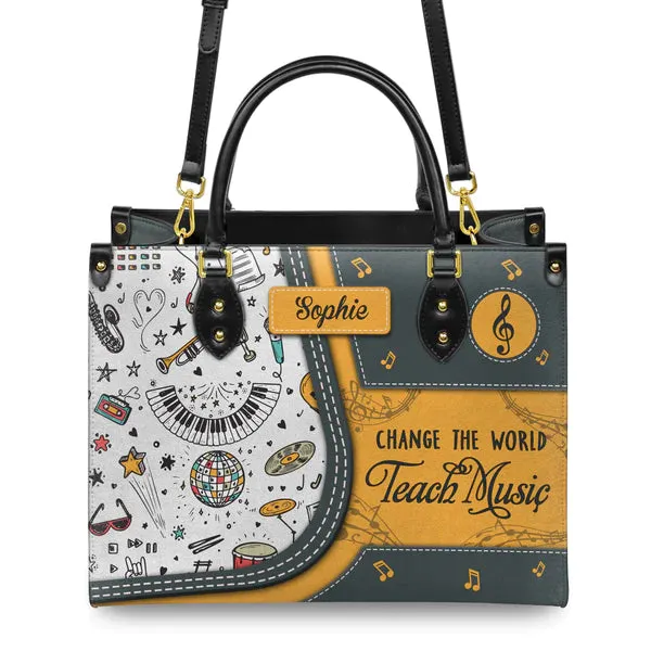 Christianartbag Teacher Bags, Custom Leather Handbags for Teachers, Gift For Teacher, Design Handbag, Change The World Teach Music Handbag, CAB04281223.