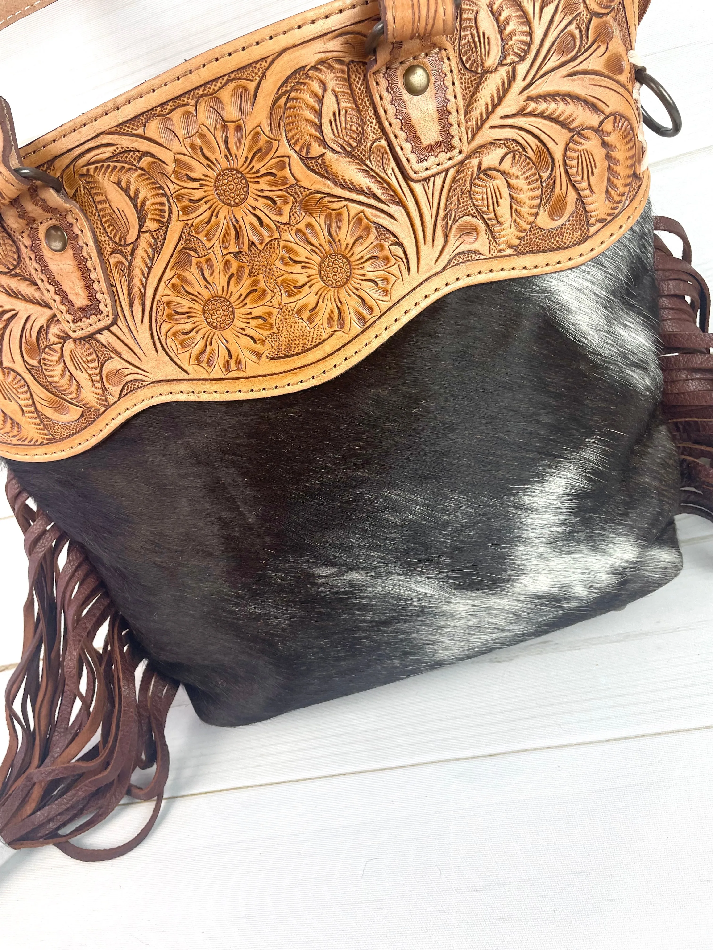 CLEARANCE! Brown Cowhide Western Leather Fringe Tote