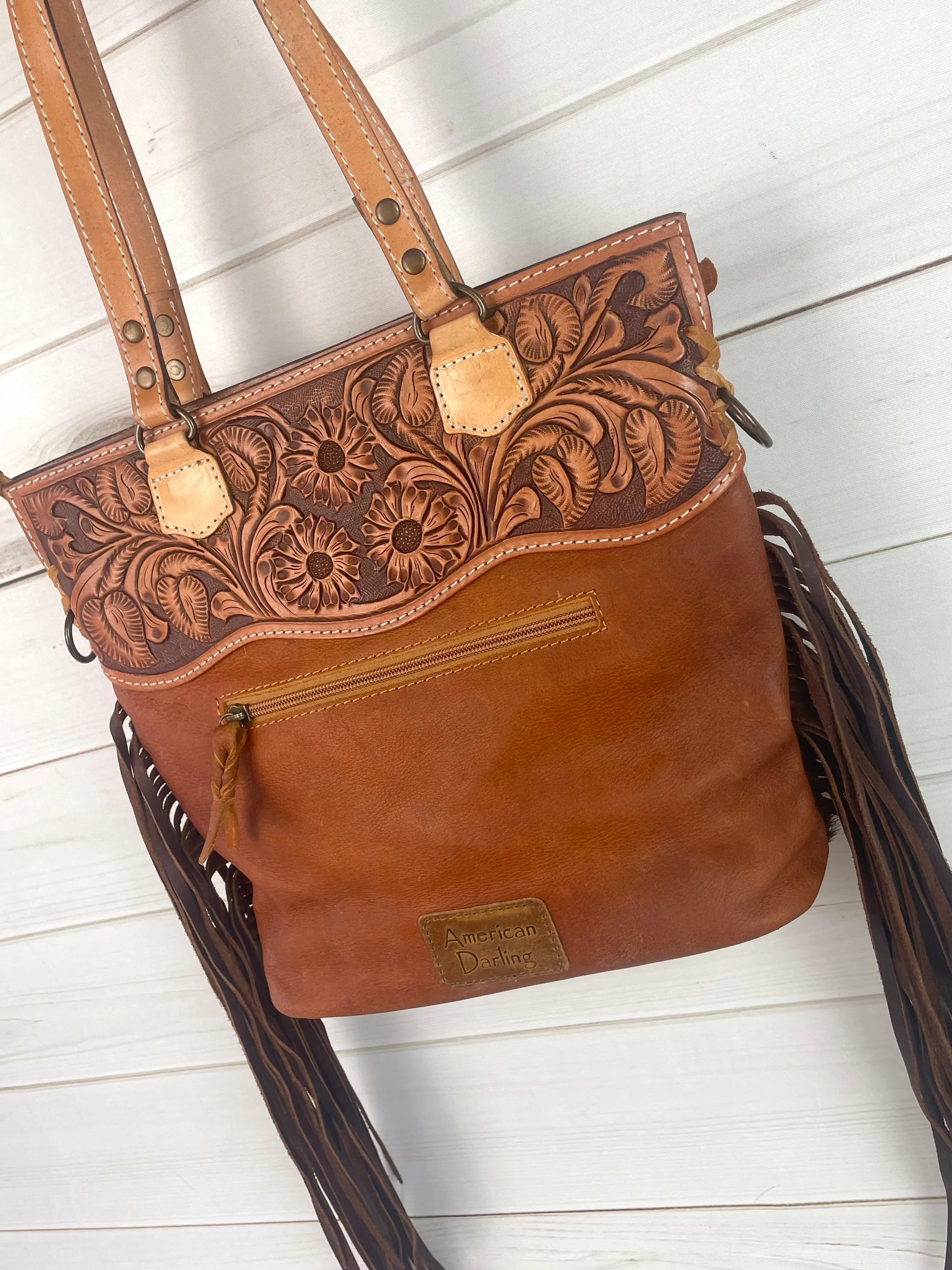 CLEARANCE! Brown Cowhide Western Leather Fringe Tote