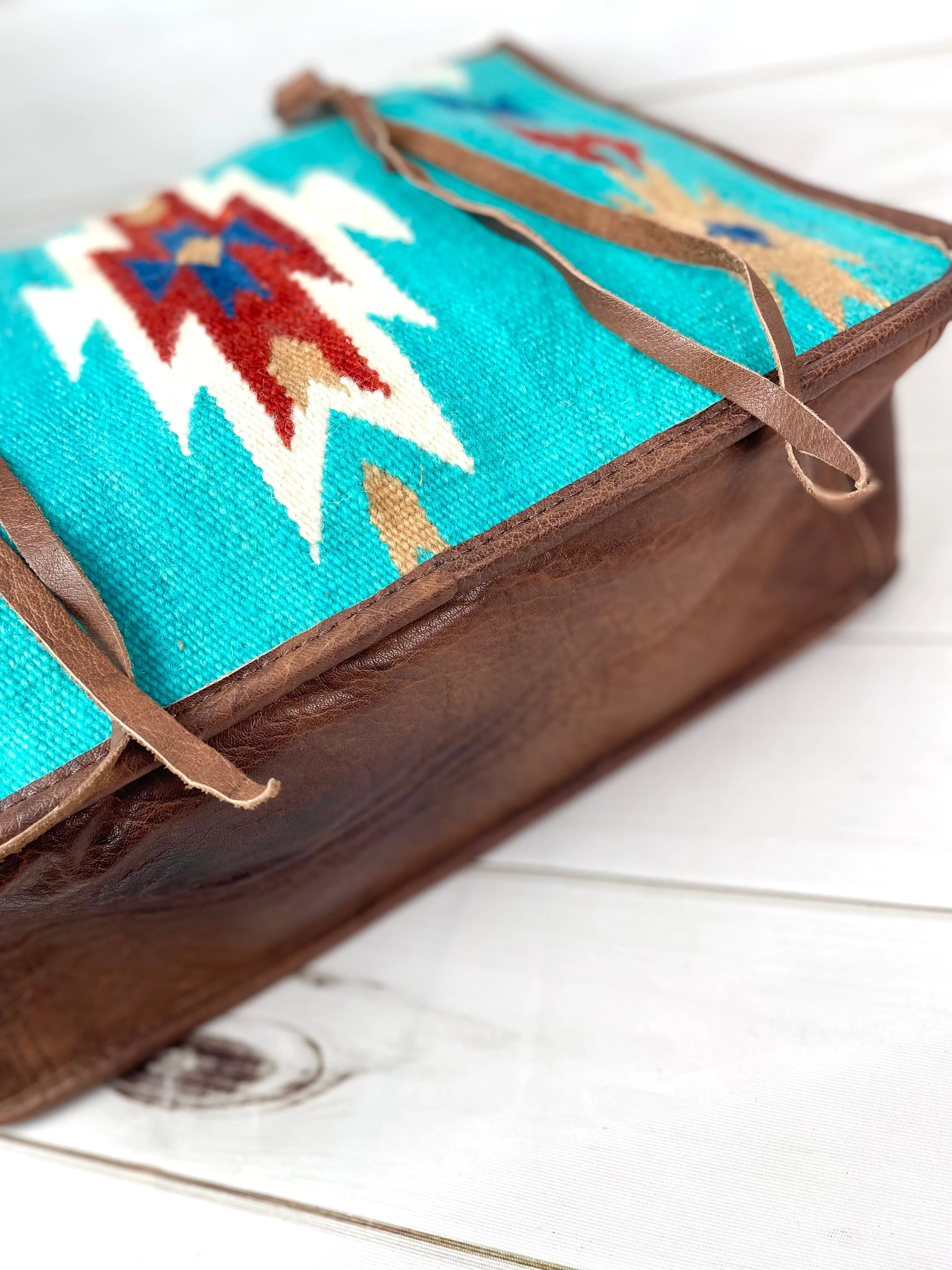 CLEARANCE! Cream and Red Wool & Leather Western Large Tote