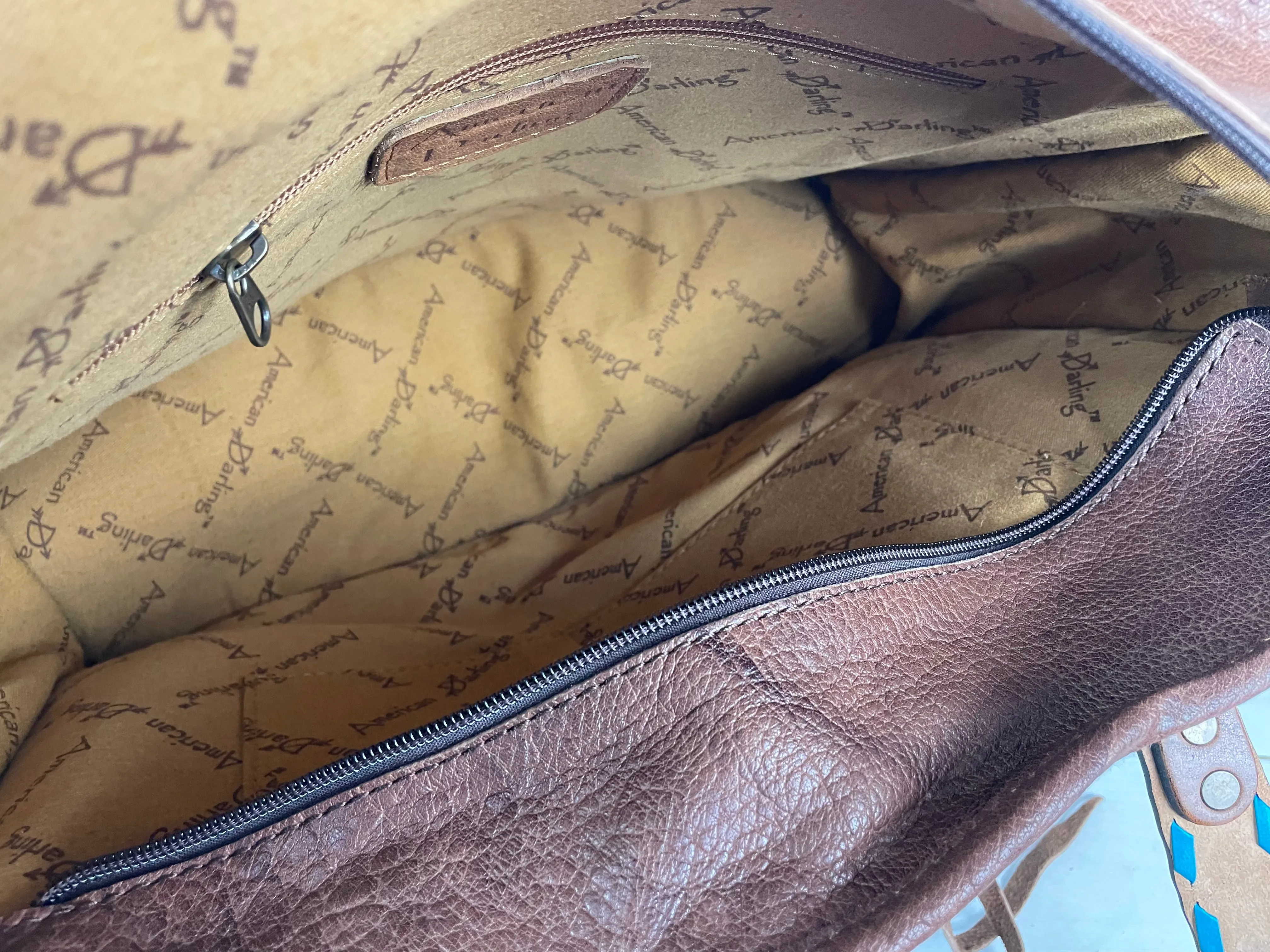 CLEARANCE! Cream and Red Wool & Leather Western Large Tote