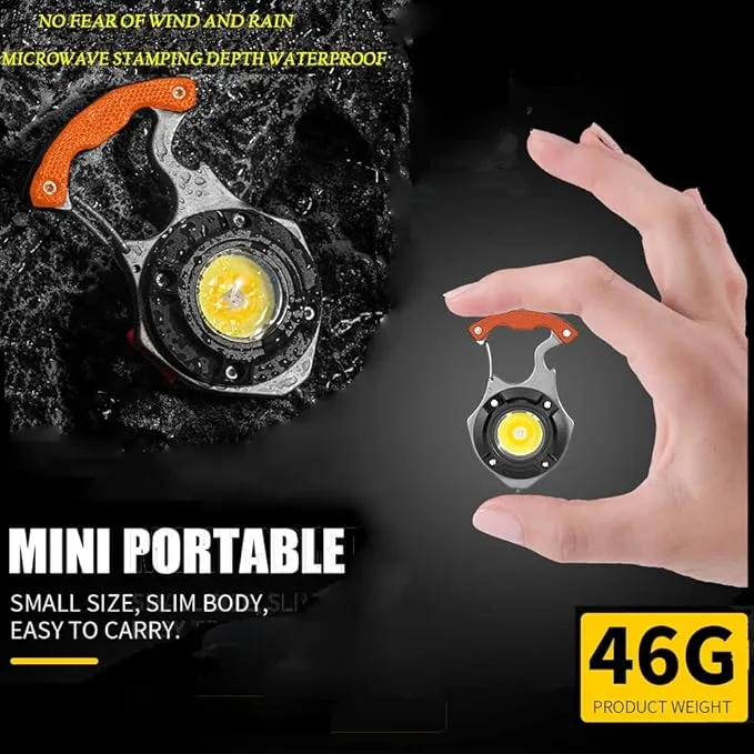 COB Keychain Work Light with 3 Compressed Towels - Rechargeable Flashlights 1000 Lumens, Portable 6 Lighting Modes with Magnet Bracket Window-Breaker Screwdriver Tool for Driving Tour