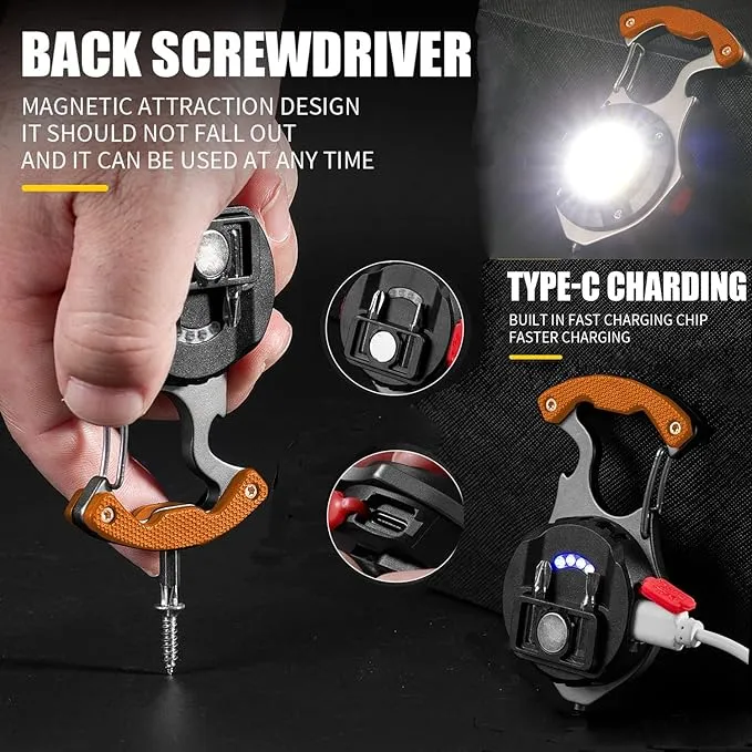 COB Keychain Work Light with 3 Compressed Towels - Rechargeable Flashlights 1000 Lumens, Portable 6 Lighting Modes with Magnet Bracket Window-Breaker Screwdriver Tool for Driving Tour