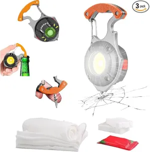 COB Keychain Work Light with 3 Compressed Towels - Rechargeable Flashlights 1000 Lumens, Portable 6 Lighting Modes with Magnet Bracket Window-Breaker Screwdriver Tool for Driving Tour