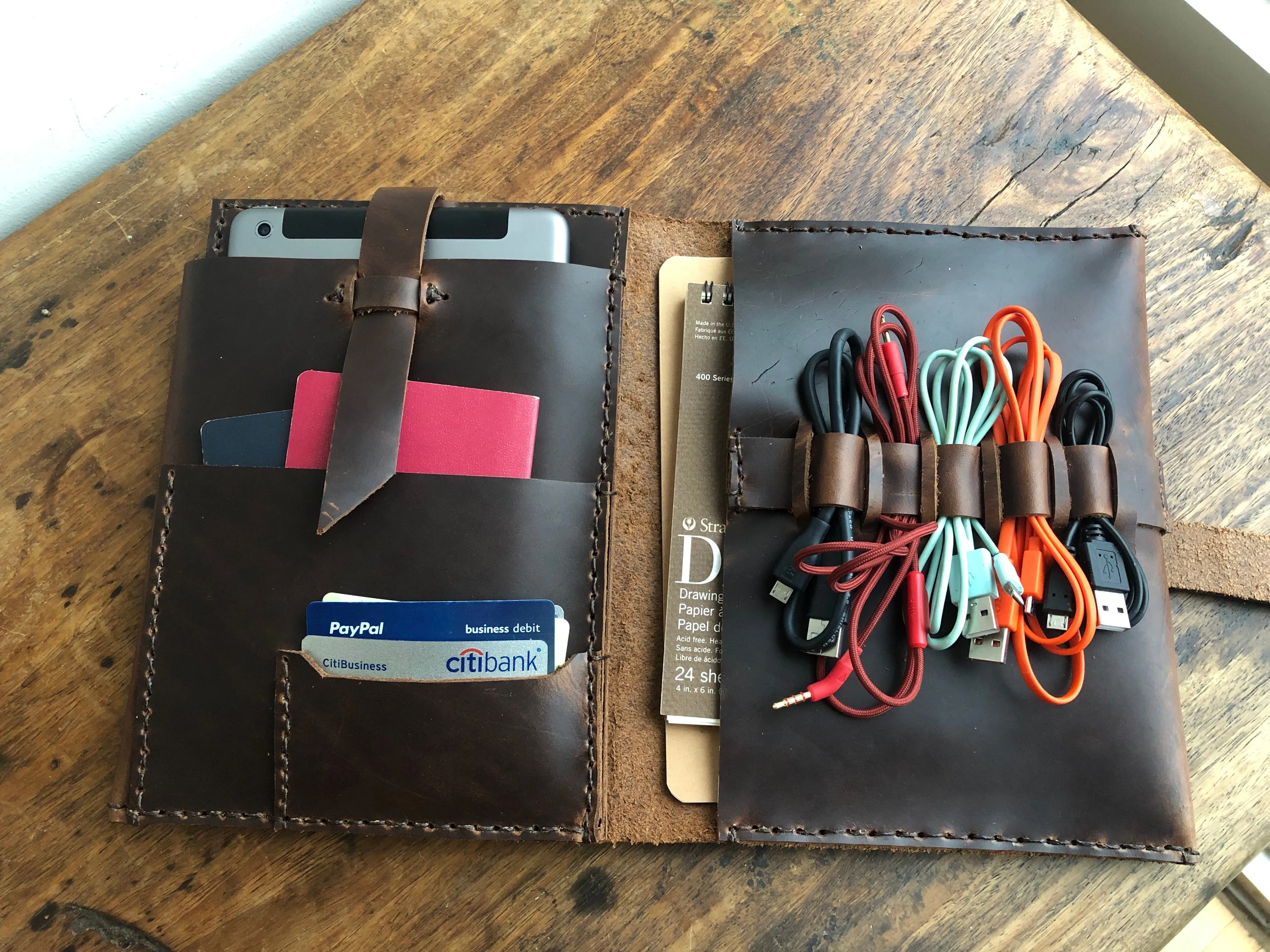Cord Organizer / Travel Cable Holder / Mini Tablet Case / Leather Tablet Organizer