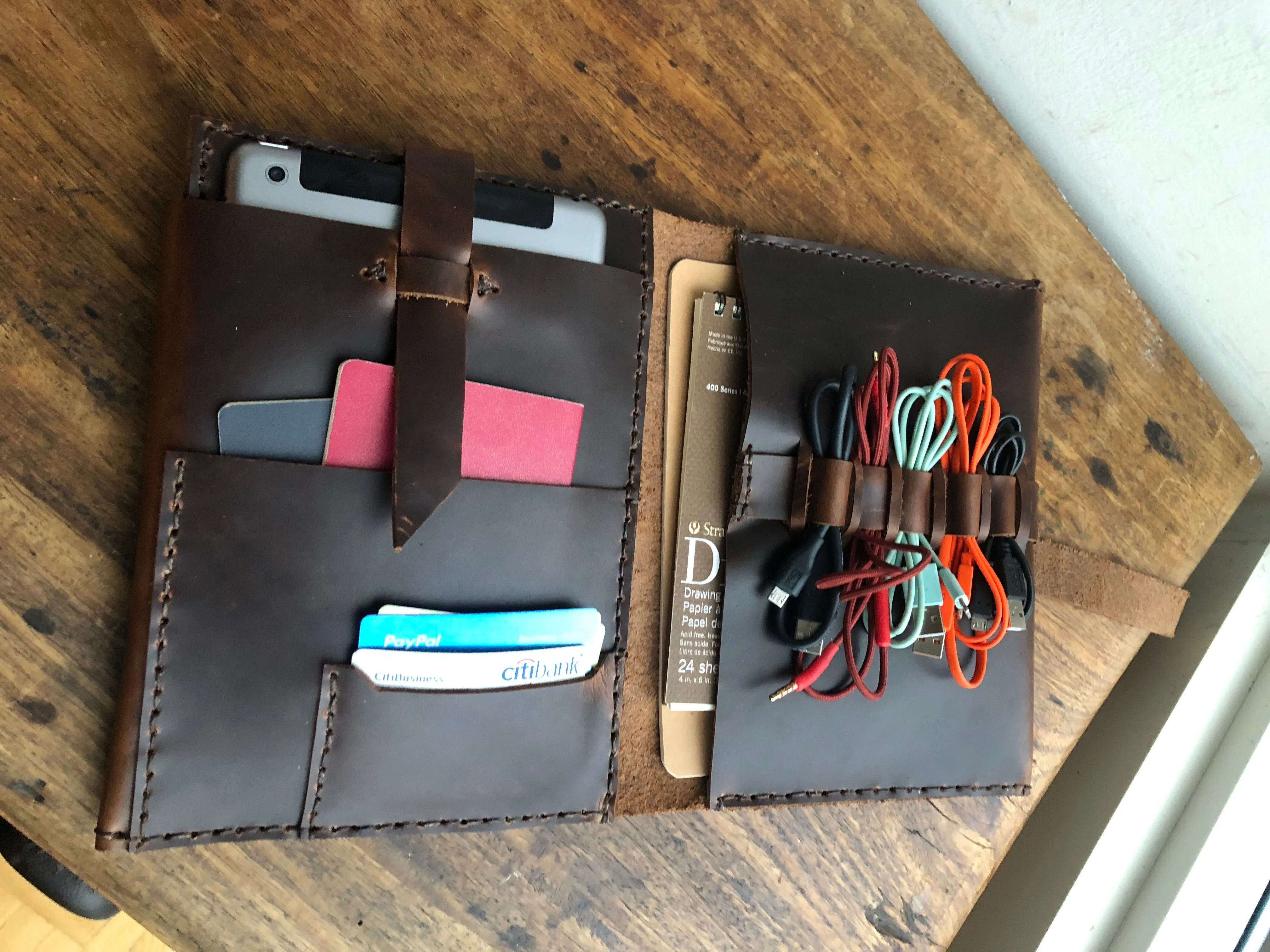 Cord Organizer / Travel Cable Holder / Mini Tablet Case / Leather Tablet Organizer