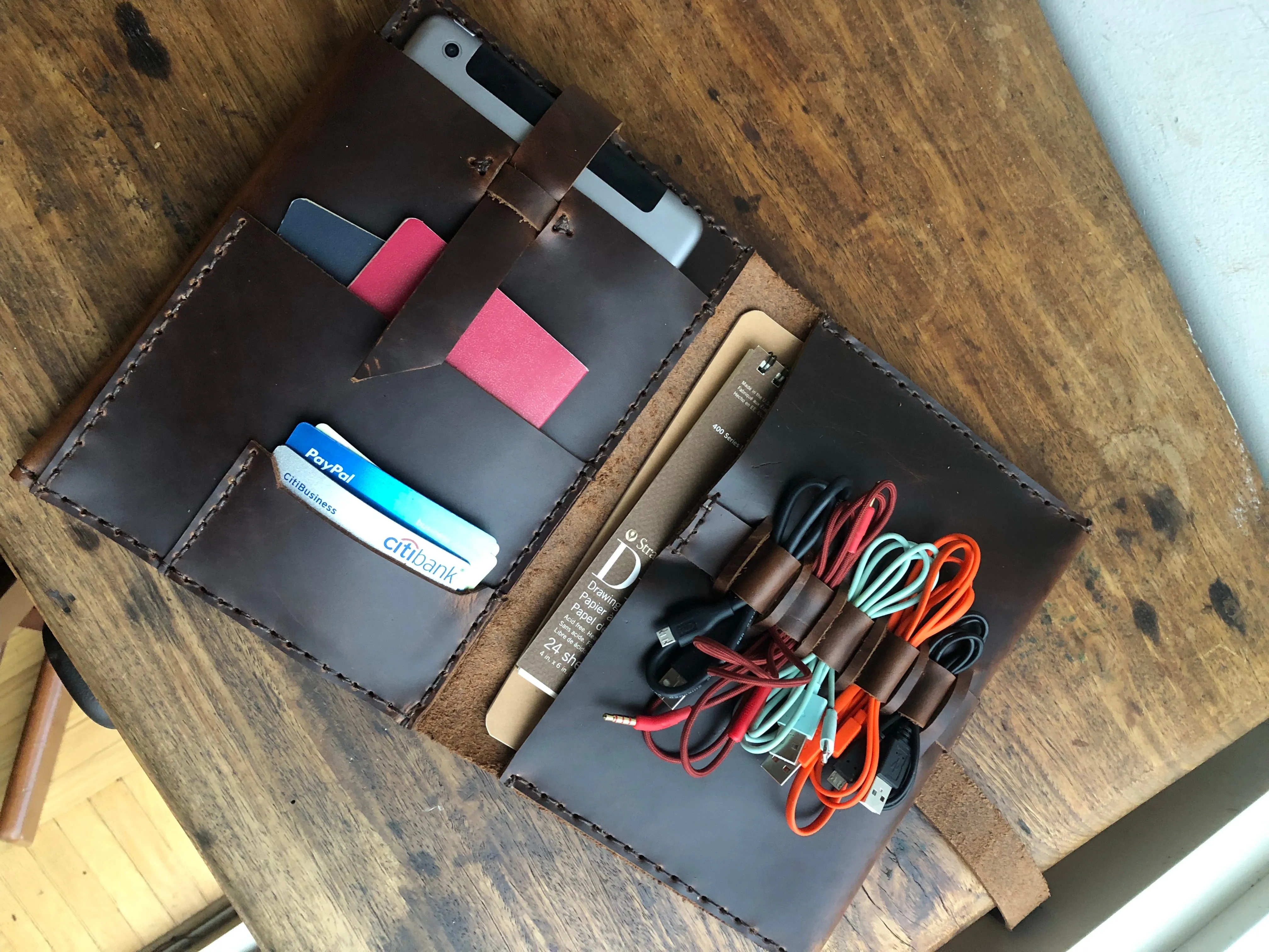 Cord Organizer / Travel Cable Holder / Mini Tablet Case / Leather Tablet Organizer