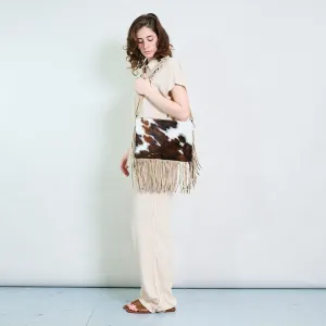 Cowhide and suede fringe crossbody bag wholesale