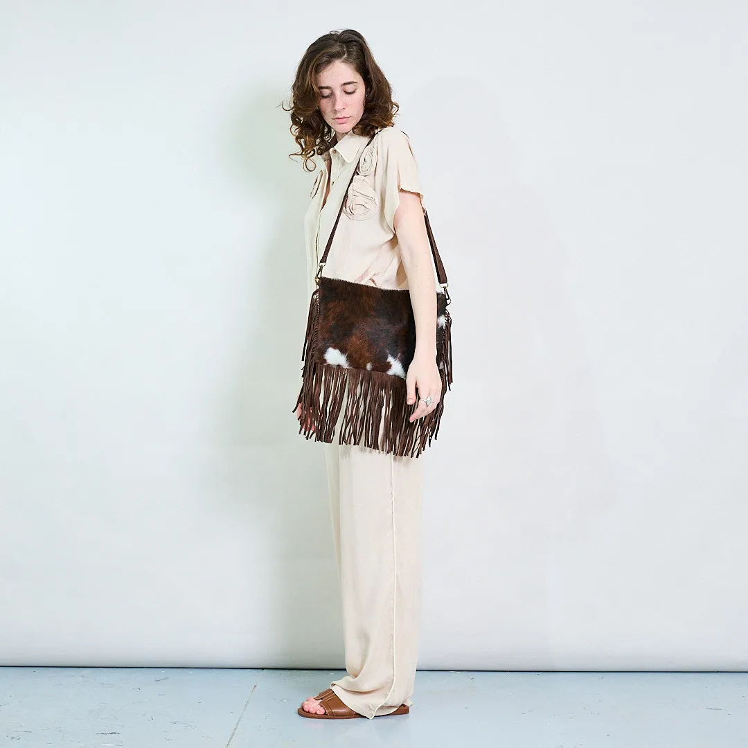 Cowhide and suede fringe crossbody bag wholesale