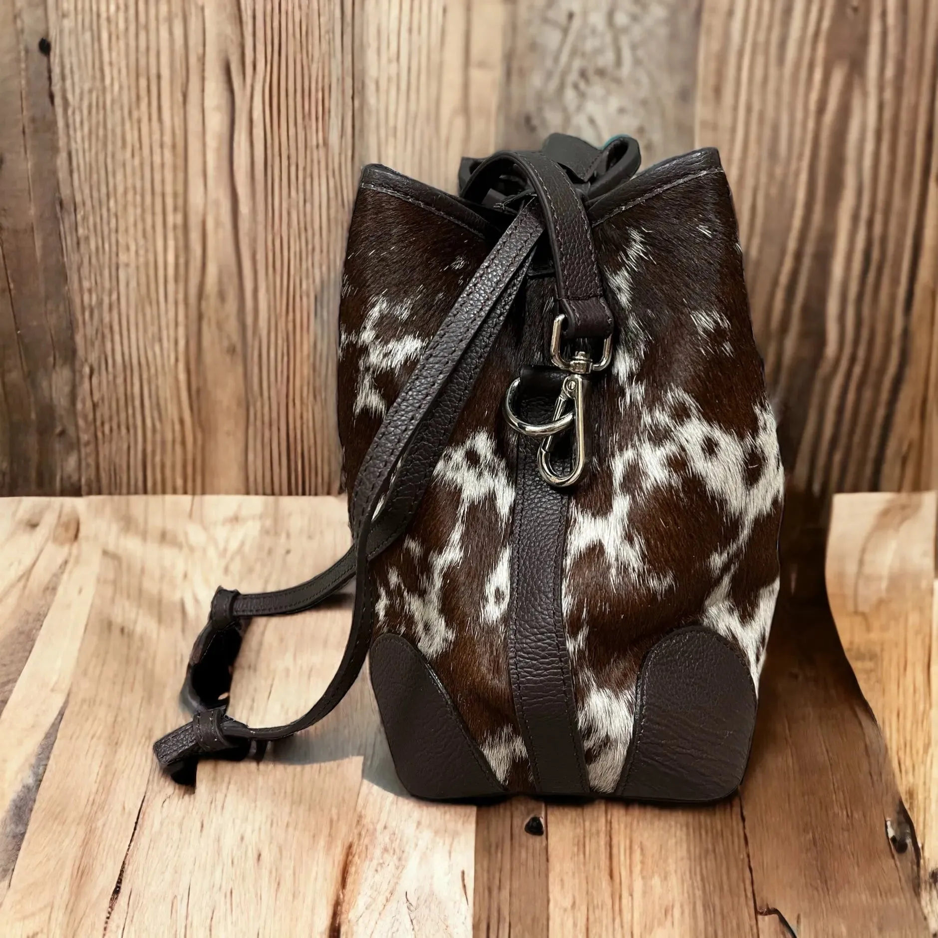 Cowhide bucket bag