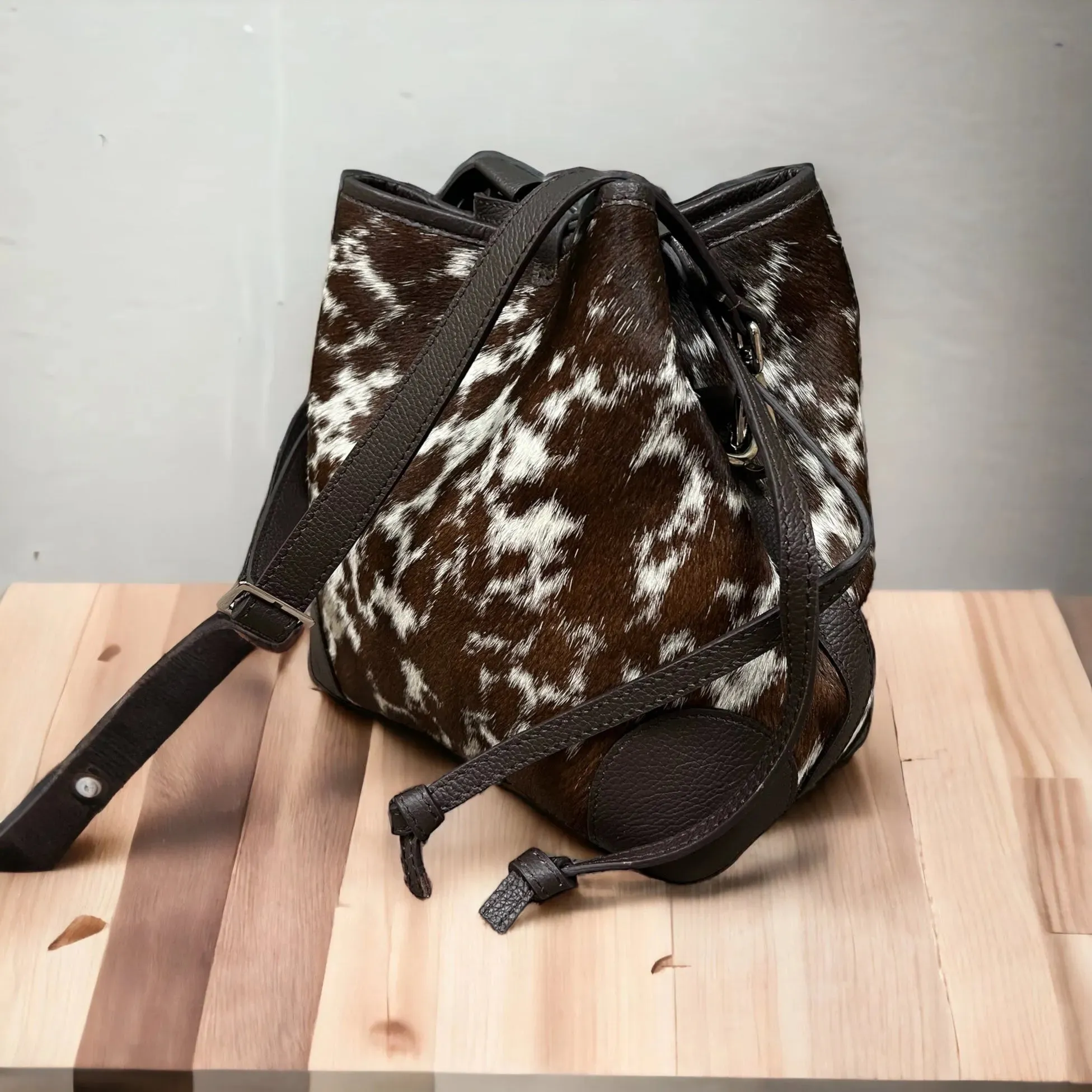 Cowhide bucket bag