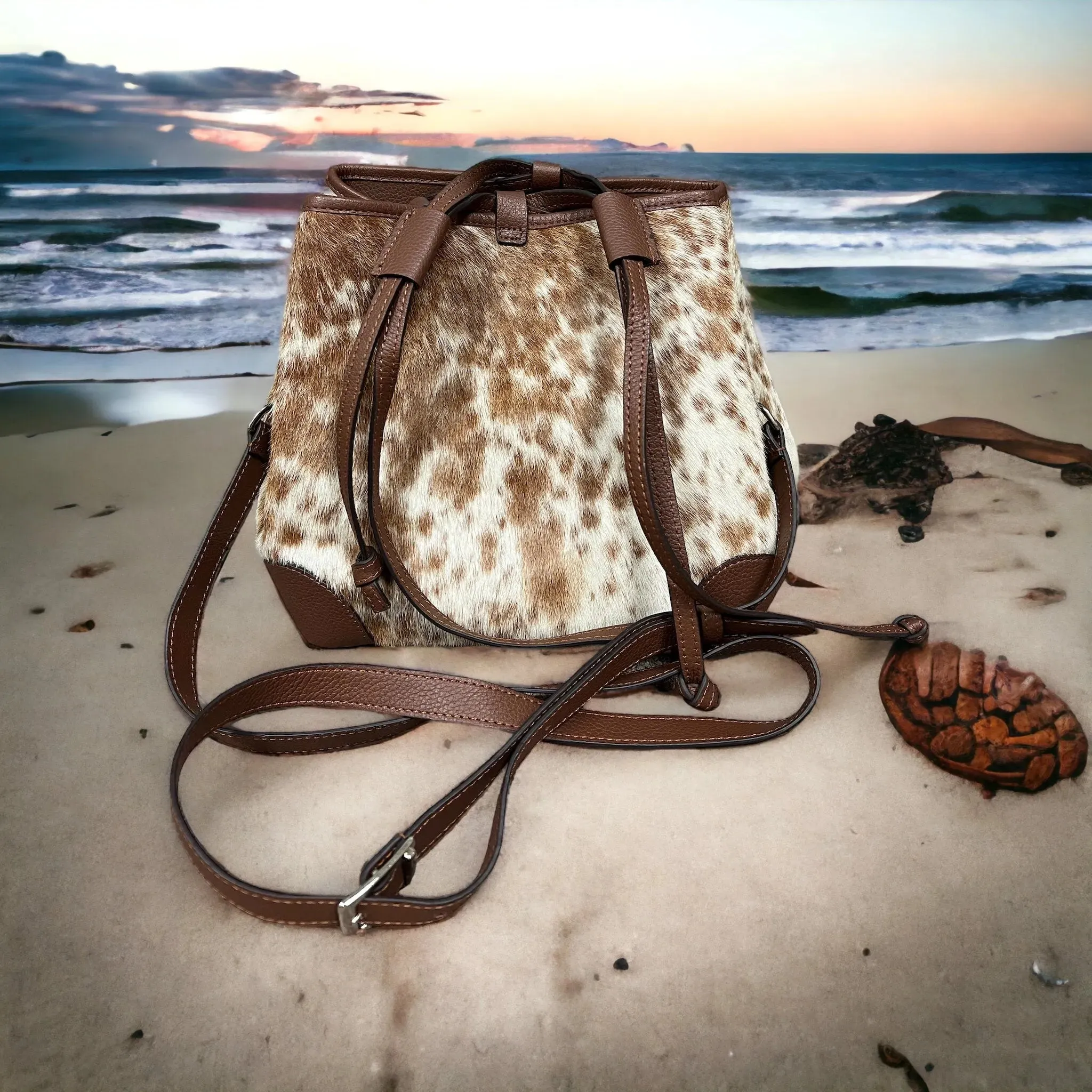 Cowhide bucket bag