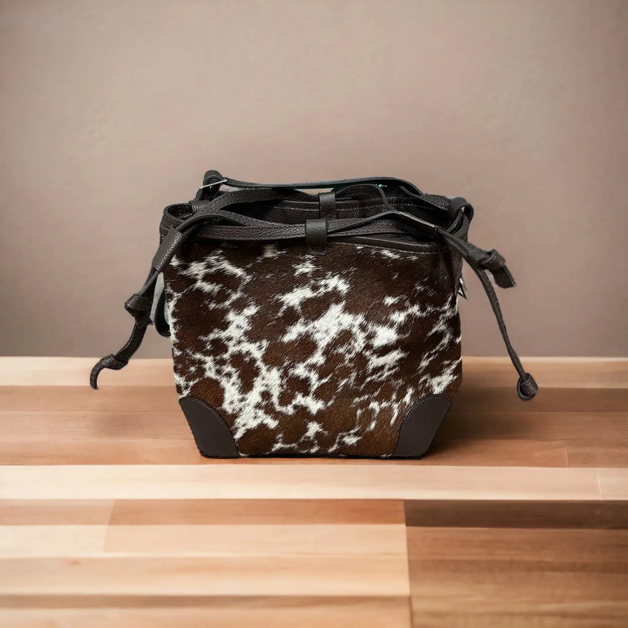 Cowhide bucket bag