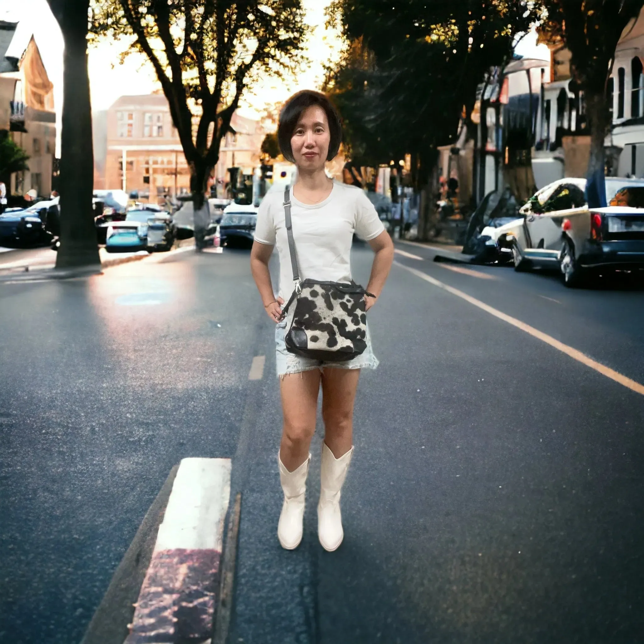 Cowhide bucket bag