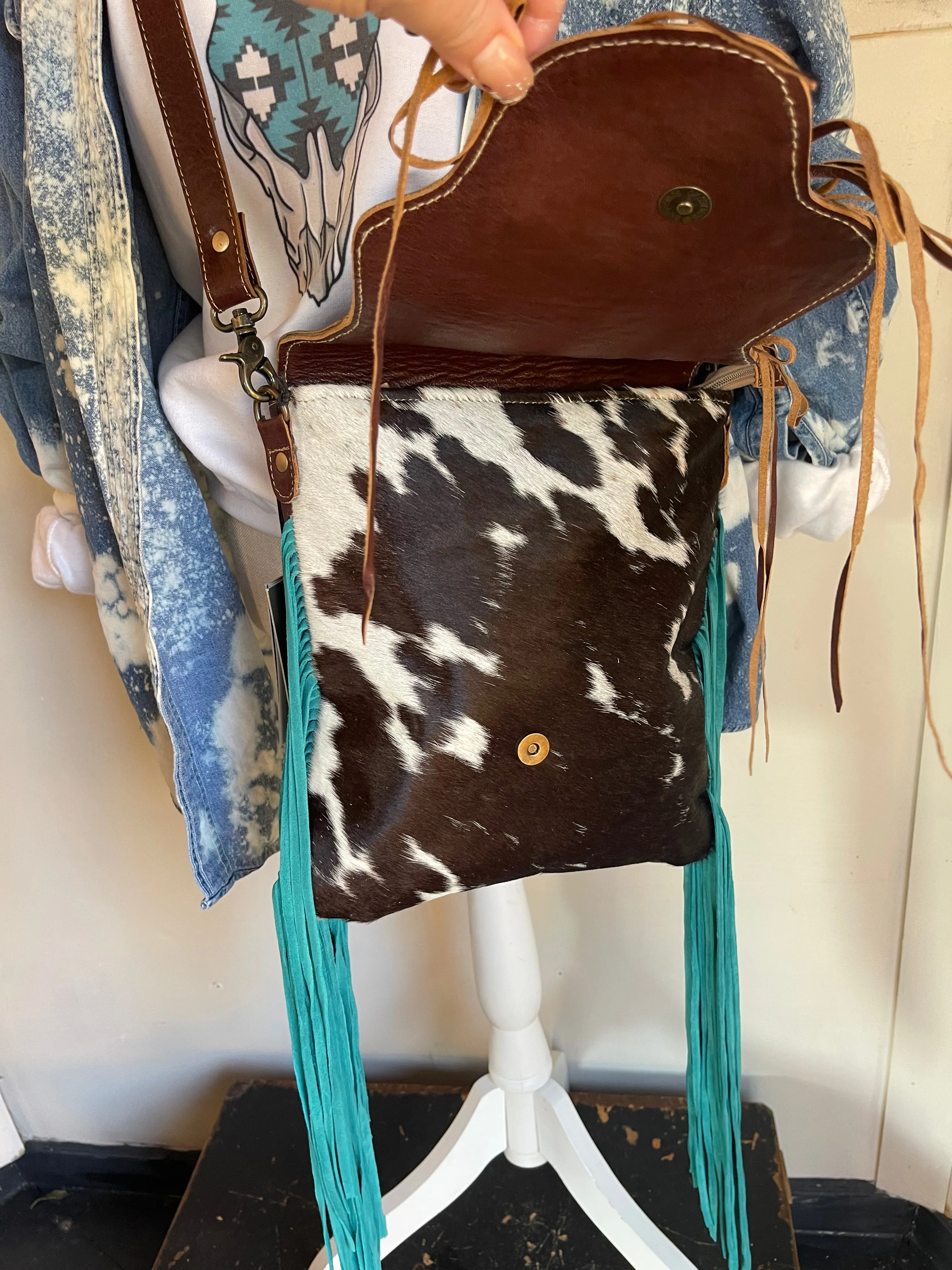 COWHIDE FRINGE SATCHEL