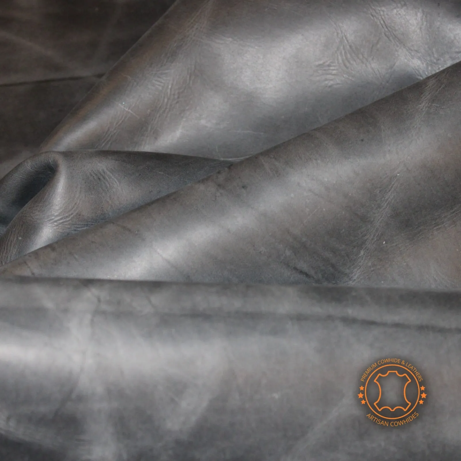 CRAZY HORSE  CHARCOAL BLACK DISTRESSED LEATHER HIDE Thickness 1.6 mm/ 4 oz