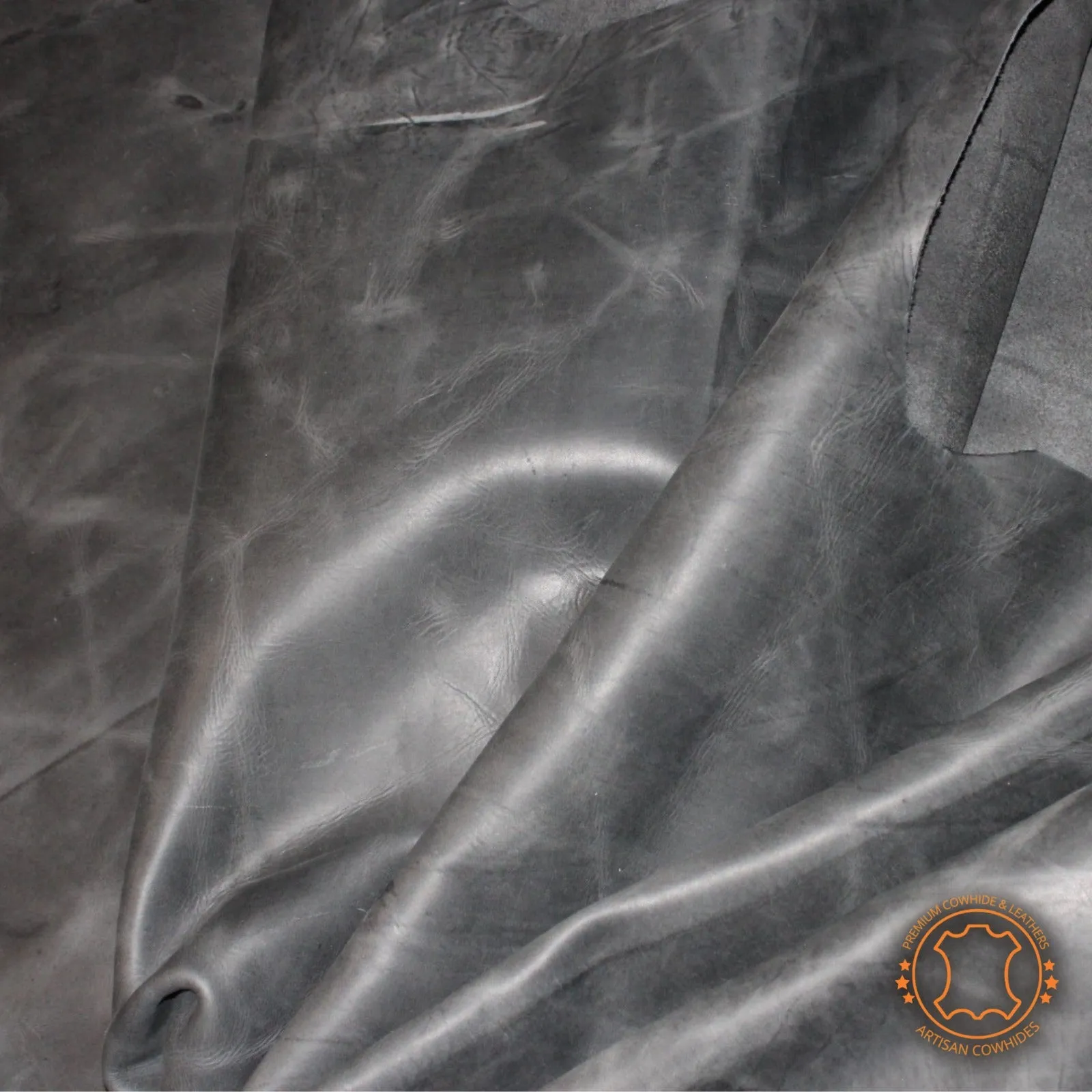 CRAZY HORSE  CHARCOAL BLACK DISTRESSED LEATHER HIDE Thickness 1.6 mm/ 4 oz