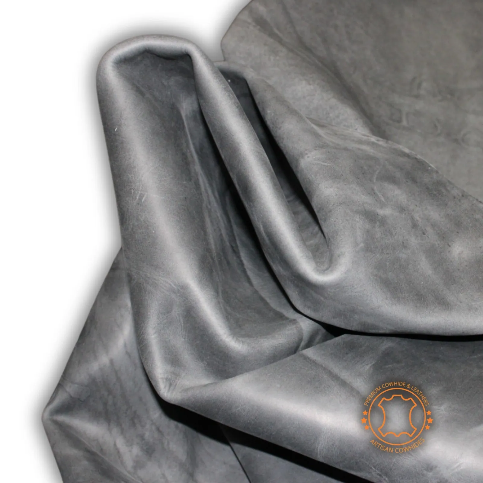 CRAZY HORSE  CHARCOAL BLACK DISTRESSED LEATHER HIDE Thickness 1.6 mm/ 4 oz