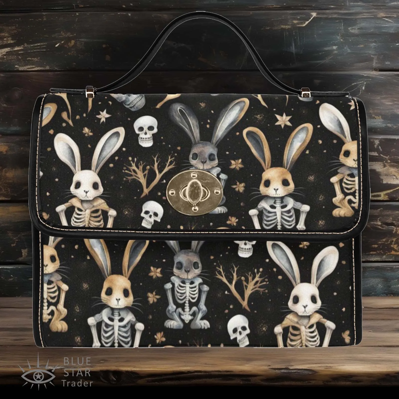 Creepy Bunny Rabbit Purse, Goth Handbag Skulls Skeletons Canvas Satchel bag