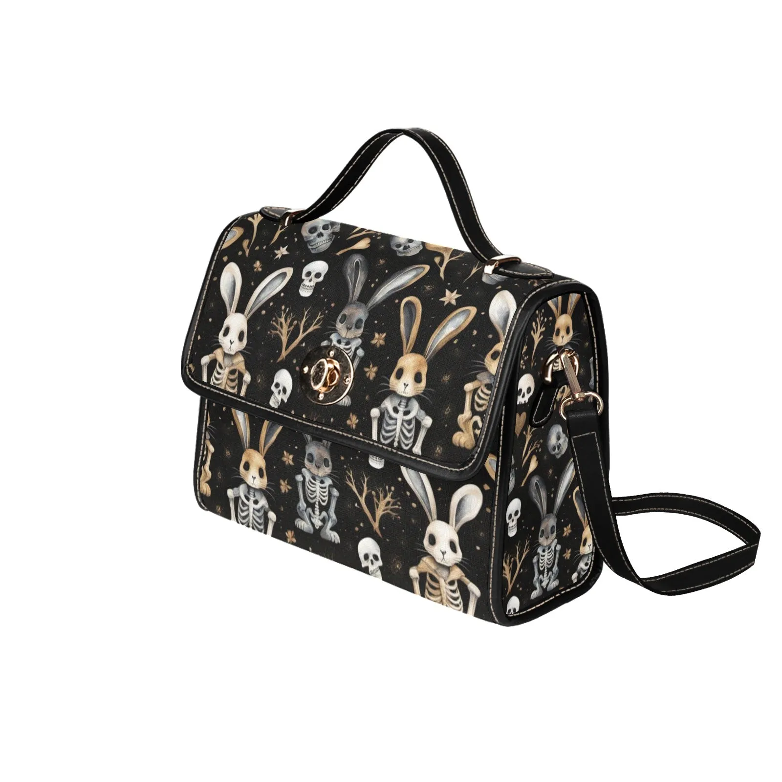 Creepy Bunny Rabbit Purse, Goth Handbag Skulls Skeletons Canvas Satchel bag