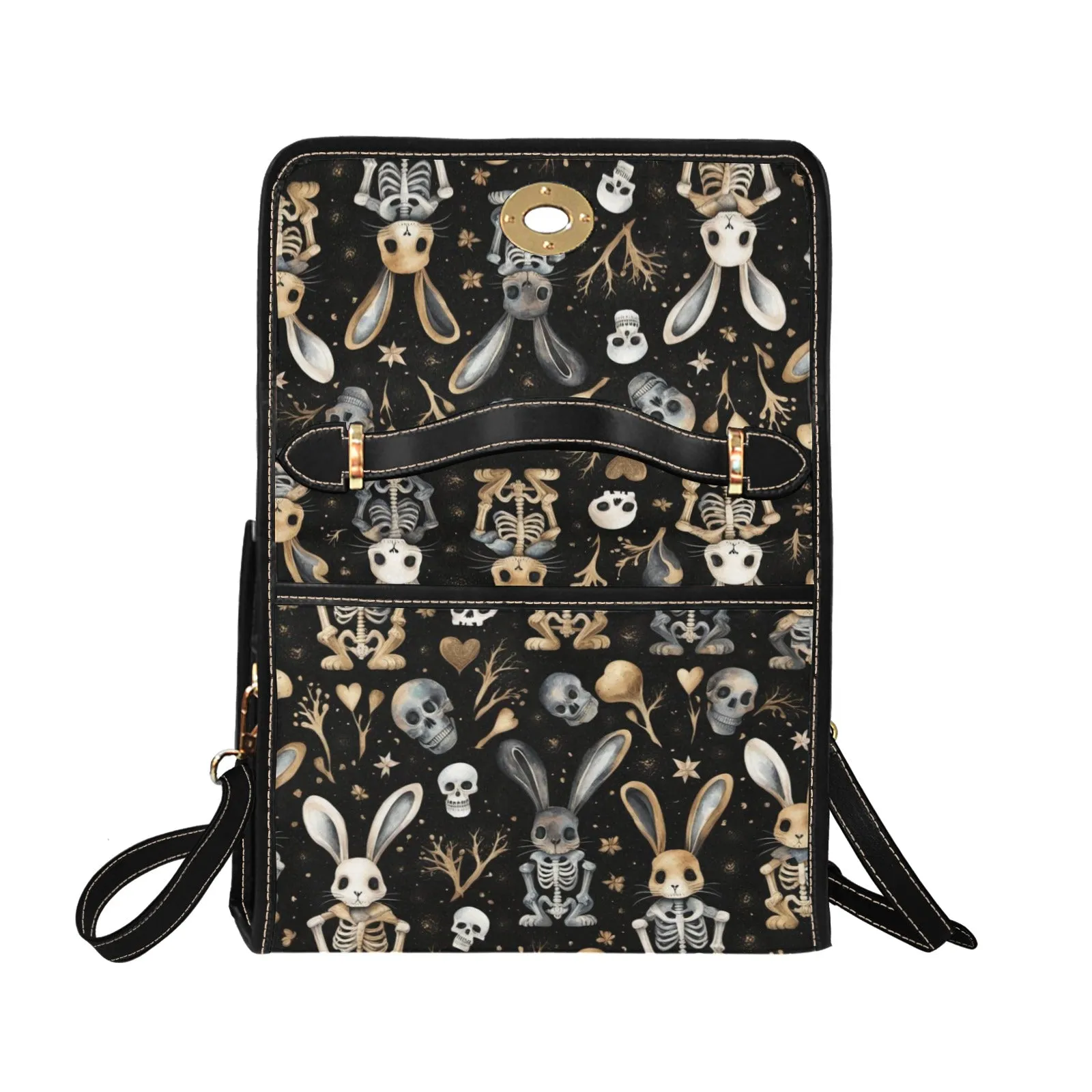Creepy Bunny Rabbit Purse, Goth Handbag Skulls Skeletons Canvas Satchel bag