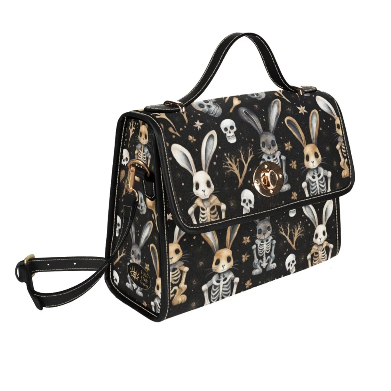 Creepy Bunny Rabbit Purse, Goth Handbag Skulls Skeletons Canvas Satchel bag