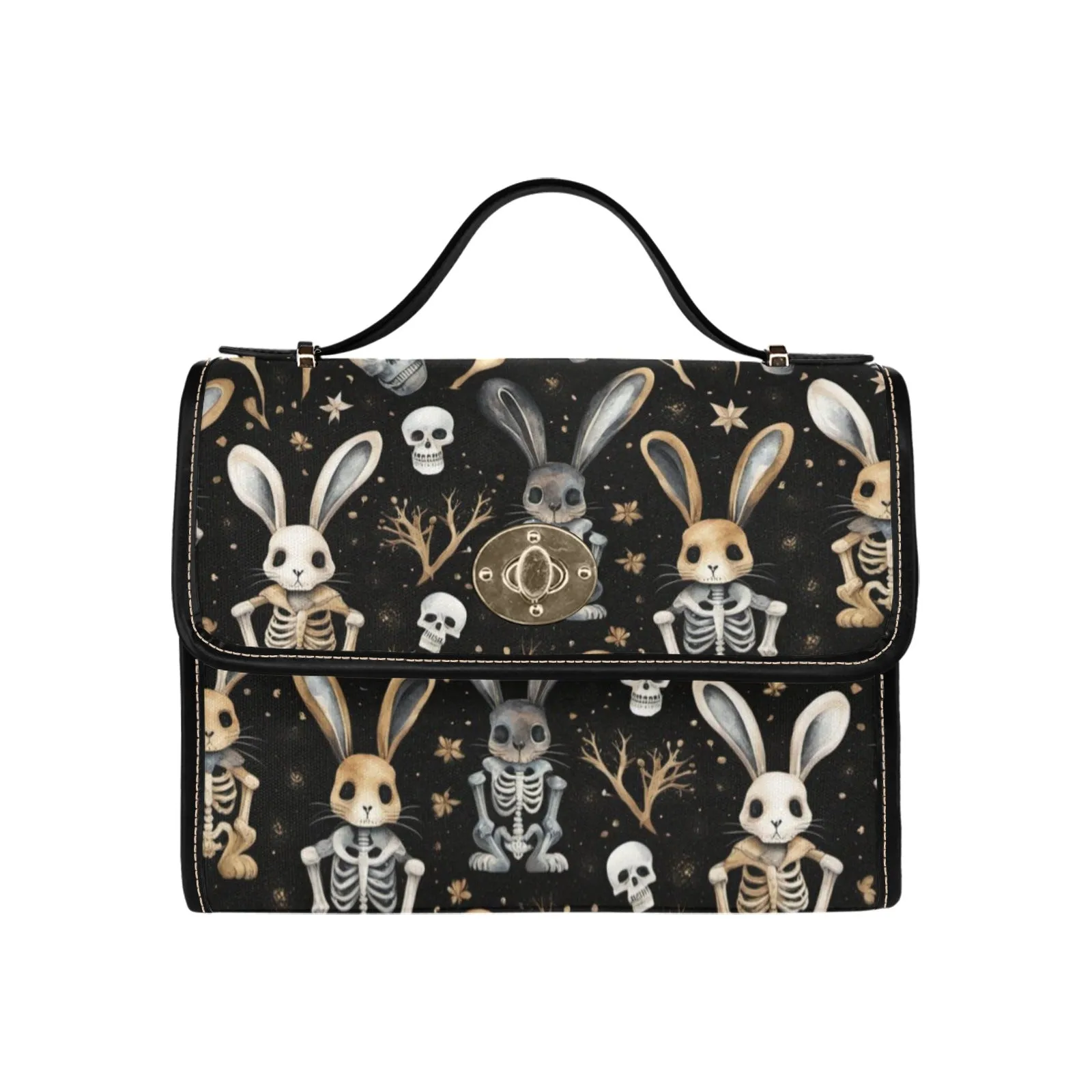 Creepy Bunny Rabbit Purse, Goth Handbag Skulls Skeletons Canvas Satchel bag