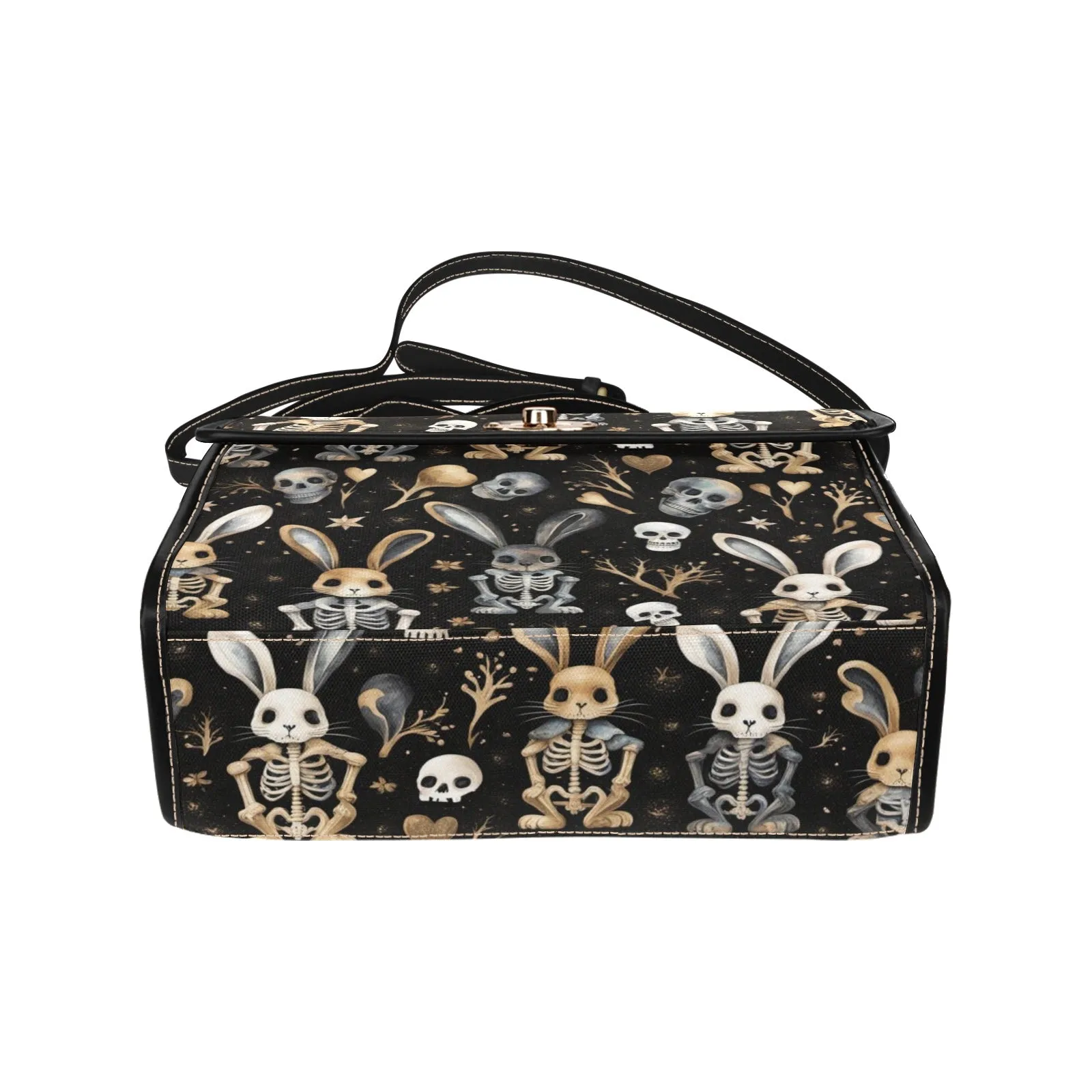 Creepy Bunny Rabbit Purse, Goth Handbag Skulls Skeletons Canvas Satchel bag