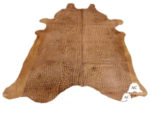 Croco Embossed Dyed beige Cowhide Rug - (XL 7.5 x 6.5 ft )