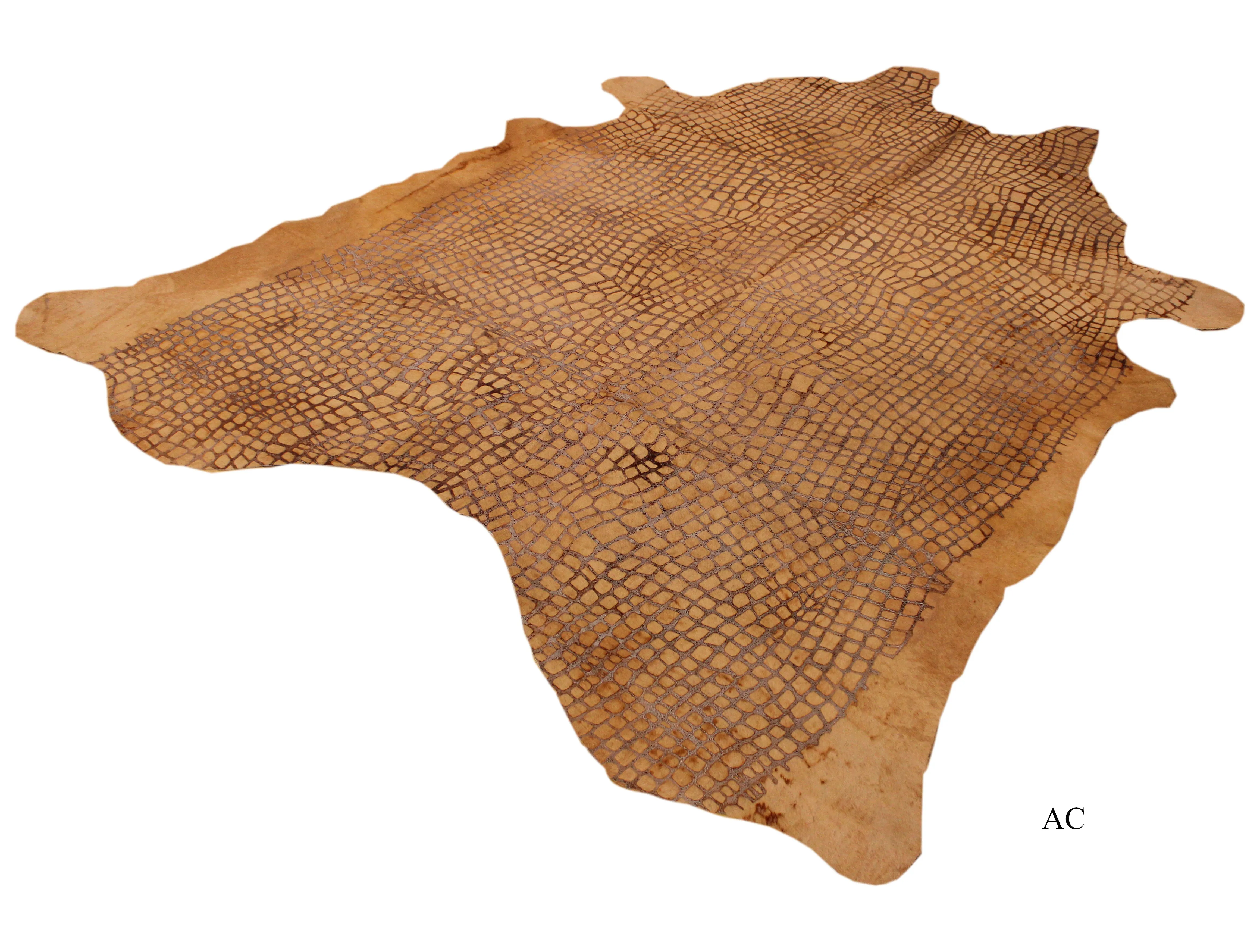 Croco Embossed Dyed beige Cowhide Rug - (XL 7.5 x 6.5 ft )