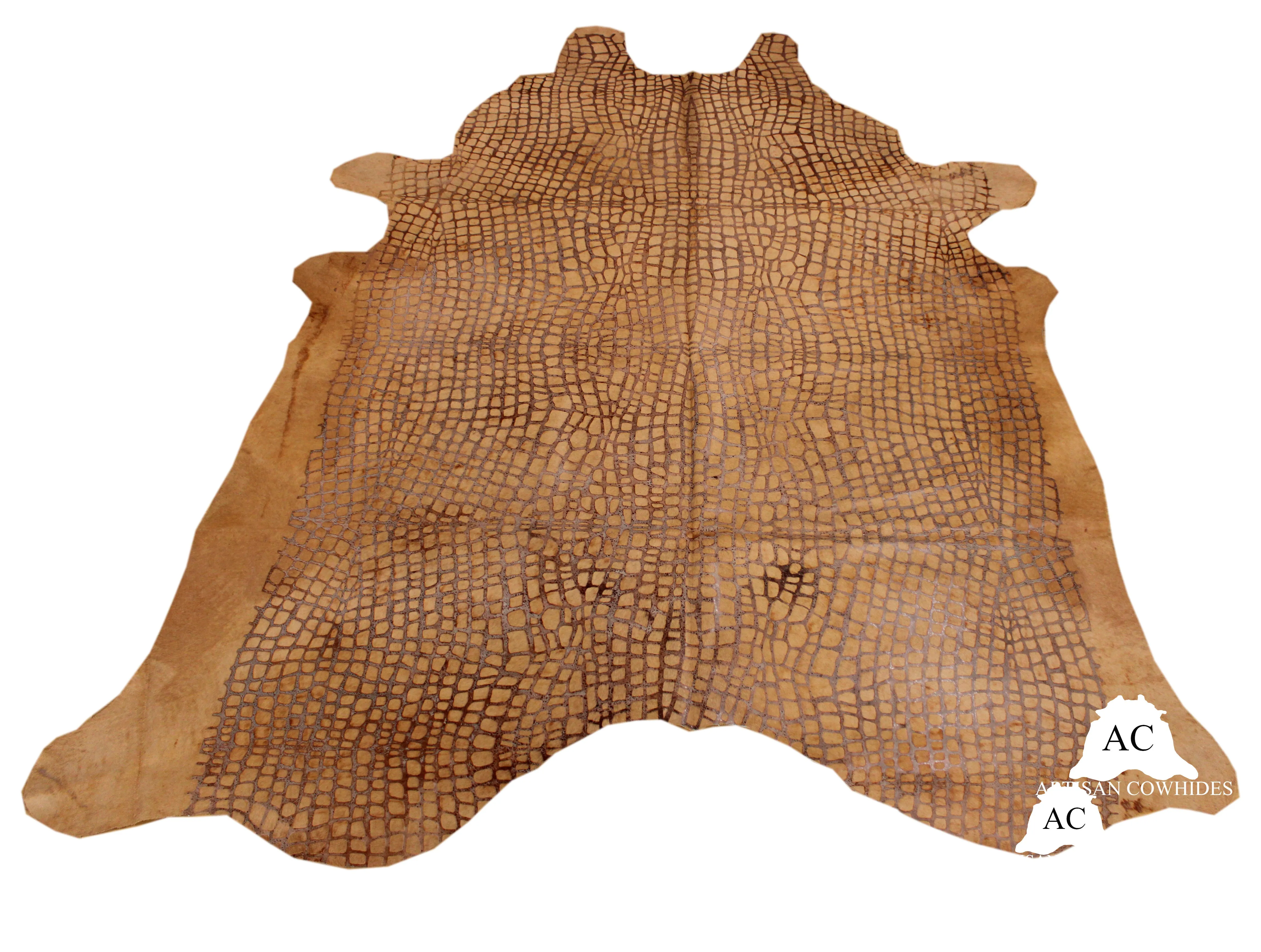 Croco Embossed Dyed beige Cowhide Rug - (XL 7.5 x 6.5 ft )