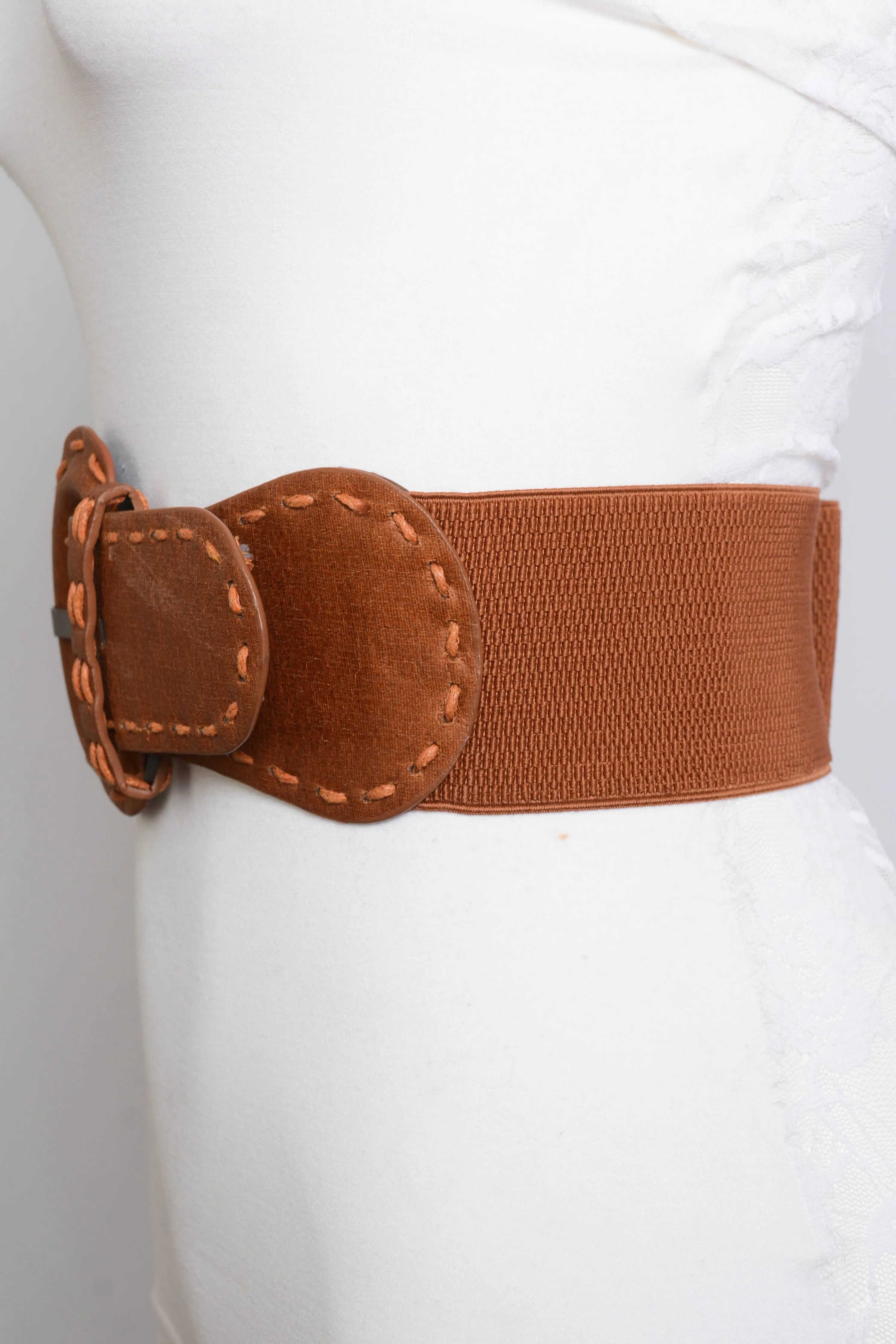 Distressed Look Wide Stitch Belt: Camel