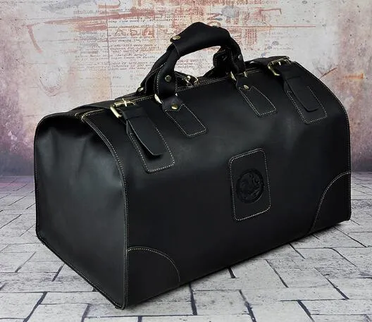 Duffle Bags-Men Genuine Leather Large Capacity Vintage Duffle Bag-8151-b