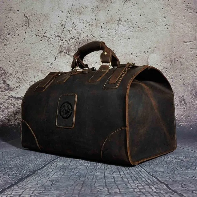 Duffle Bags-Men Genuine Leather Large Capacity Vintage Duffle Bag-8151-b