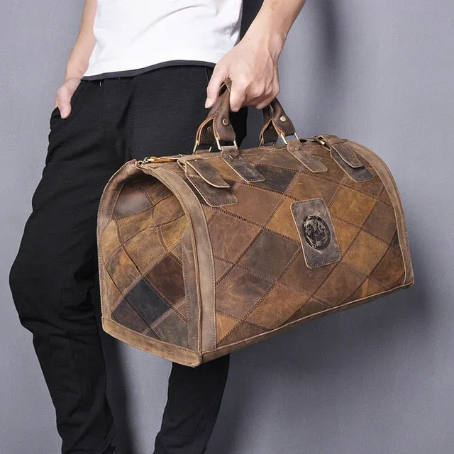 Duffle Bags-Men Genuine Leather Large Capacity Vintage Duffle Bag-8151-b