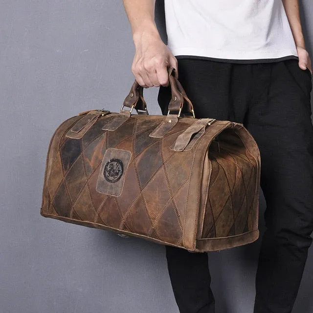 Duffle Bags-Men Genuine Leather Large Capacity Vintage Duffle Bag-8151-b
