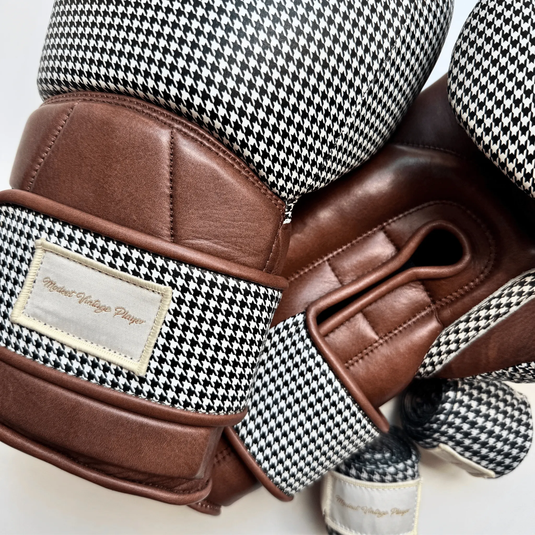 Elite Houndstooth Leather Boxing Gloves (Strap Up) - Brown