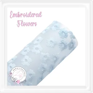 ⋅ Embroidered Daisy Floral ⋅ Translucent Vegan Faux Leather ⋅ Blue ⋅
