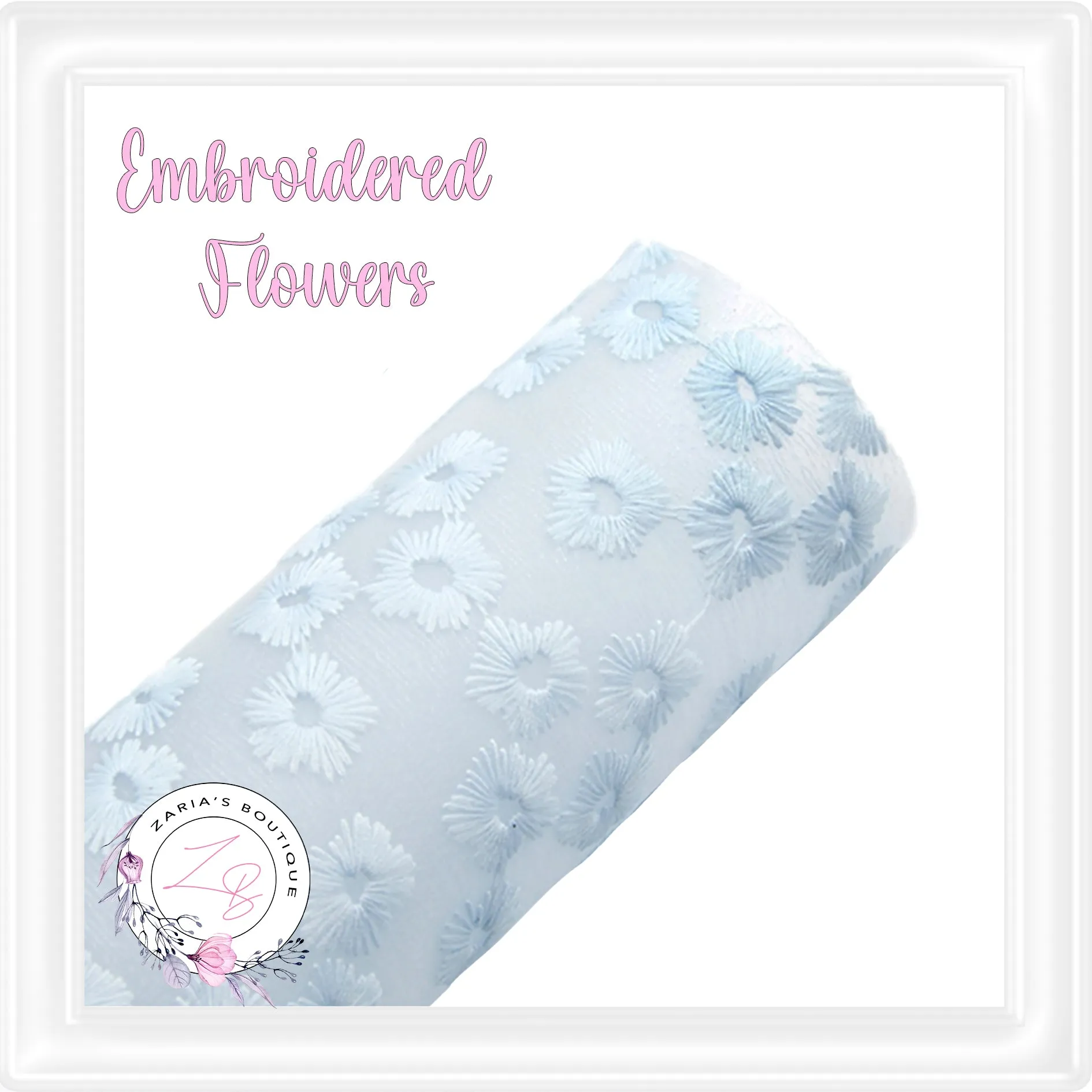 ⋅ Embroidered Daisy Floral ⋅ Translucent Vegan Faux Leather ⋅ Blue ⋅