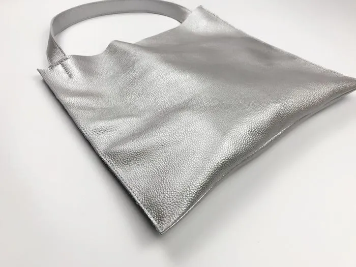 Fashion Womens Silver Leather Vertical Tote Bag Silver Shoulder Tote Bags Handbag Tote For Women