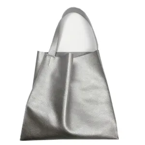 Fashion Womens Silver Leather Vertical Tote Bag Silver Shoulder Tote Bags Handbag Tote For Women