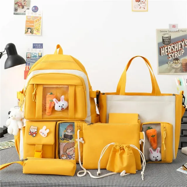 Fashion Yellow Student Bags Set/5Pcs