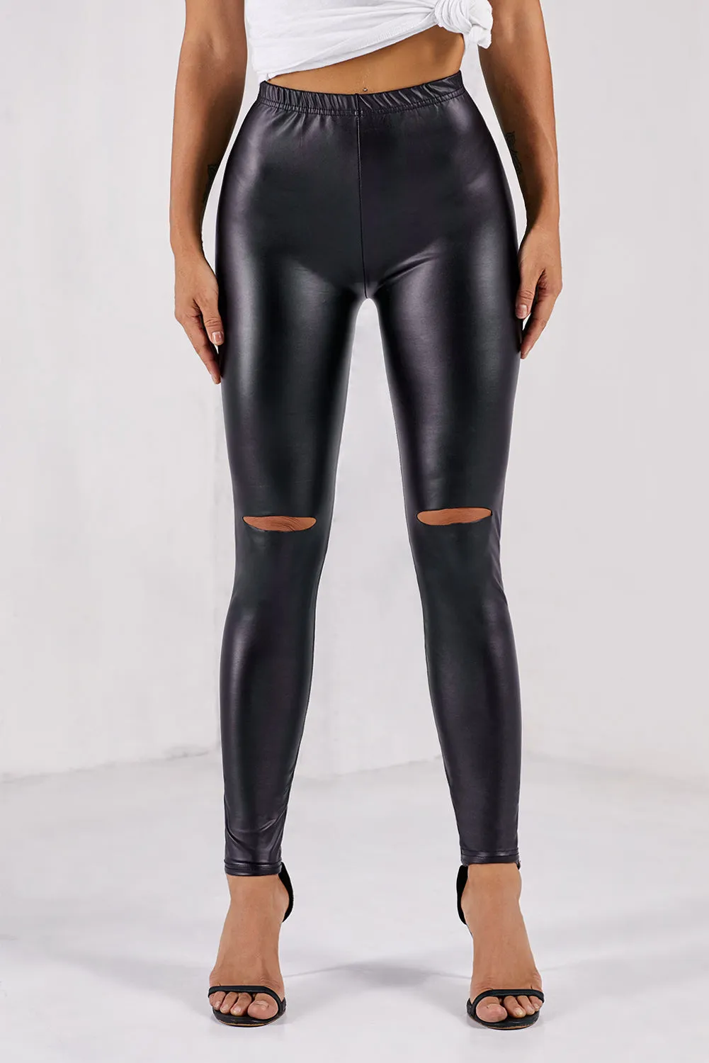 Faux Leather Cut-Out Leggings