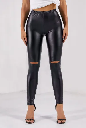 Faux Leather Cut-Out Leggings