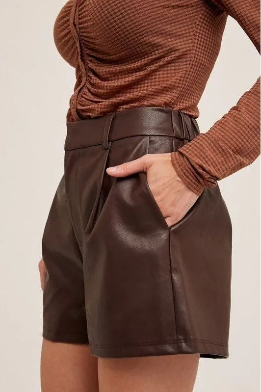 Faux Leather Pleated Shorts