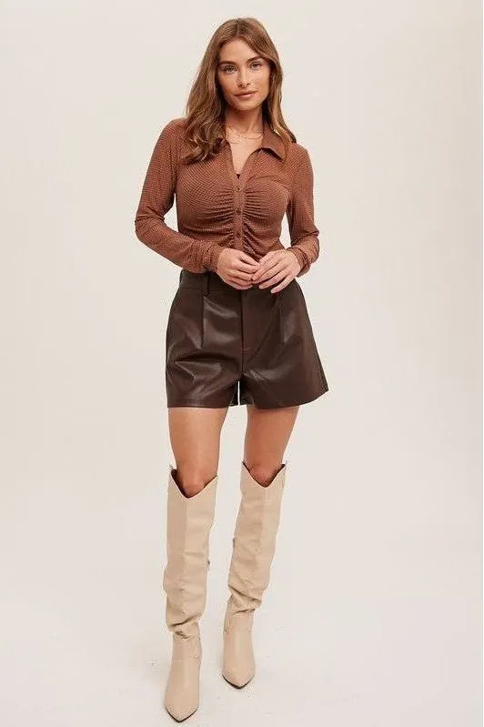 Faux Leather Pleated Shorts