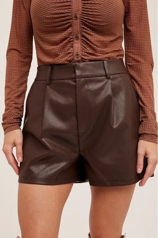 Faux Leather Pleated Shorts