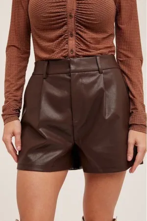Faux Leather Pleated Shorts