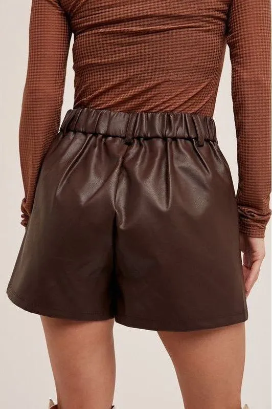 Faux Leather Pleated Shorts